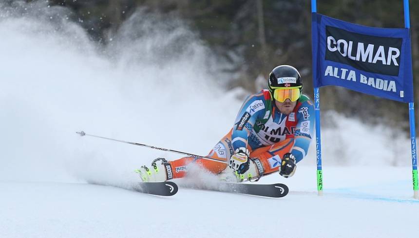 The giant slalom competition on the Gran Risa slope in Alta Badia, Dolomites, Italy
