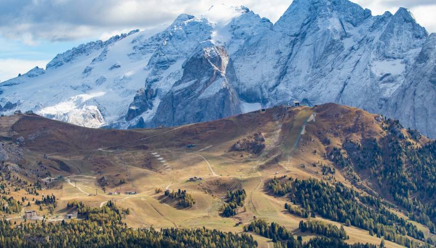 Ski area Canazei (Belvedere- Pordoi) in the Dolomites