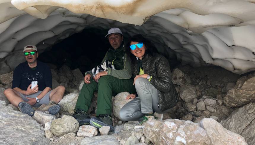 Hike to the snow cave at Santa Croce area in Alta Badia, South Tyrol, Italy