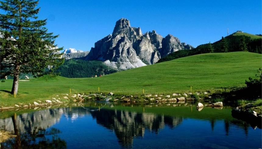 While staying in the Dolomites, why not play a game of golf at the Alta Badia Golf Club in Corvara, South Tyrol, Italy