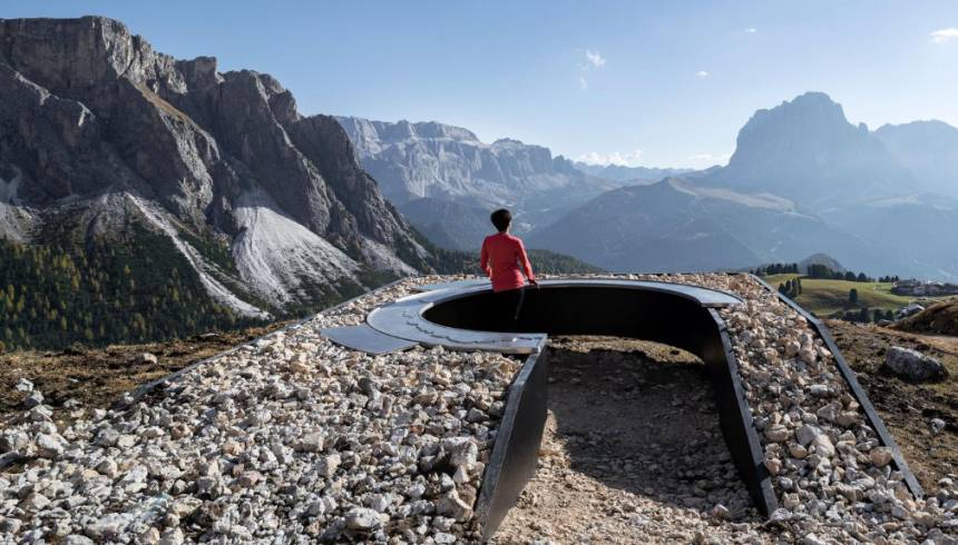 New UNESCO Dolomites panoramic balcony built in Santa Cristina, Val Gardena in South Tyrol, Dolomites, Italy